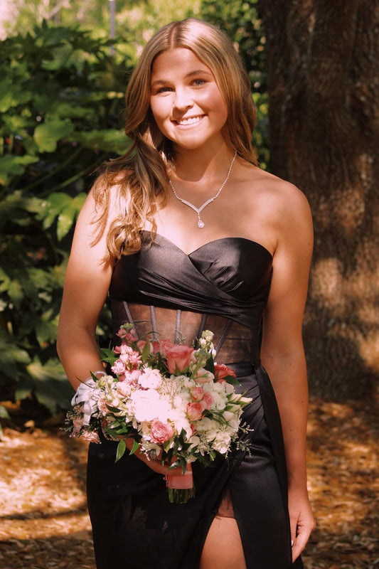 Sweetheart Black Sheer Corset Long Formal Dress