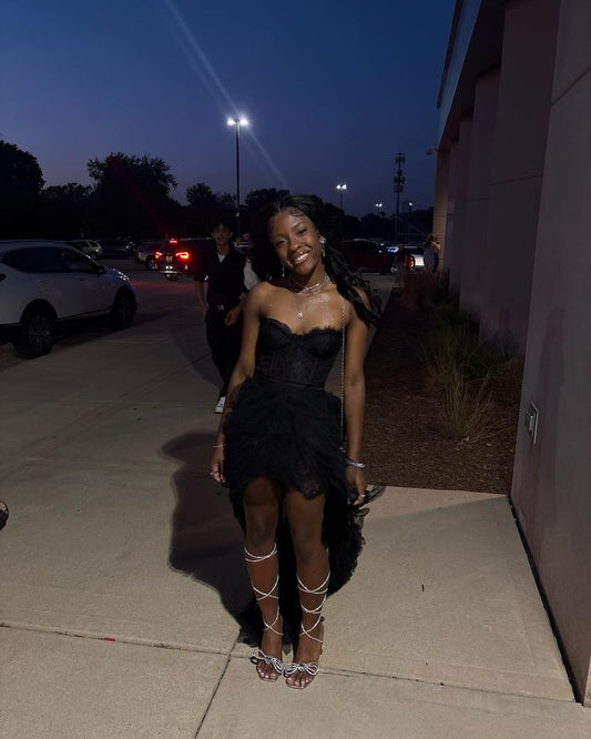 Black Lace High Low Prom Homecoming Dress Lace Party Dress