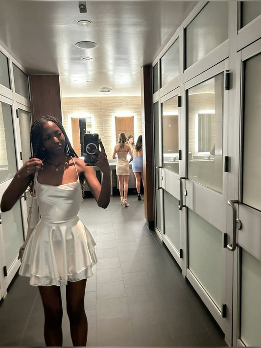 Spaghetti Straps White Homecoming Dress Short Party Dress