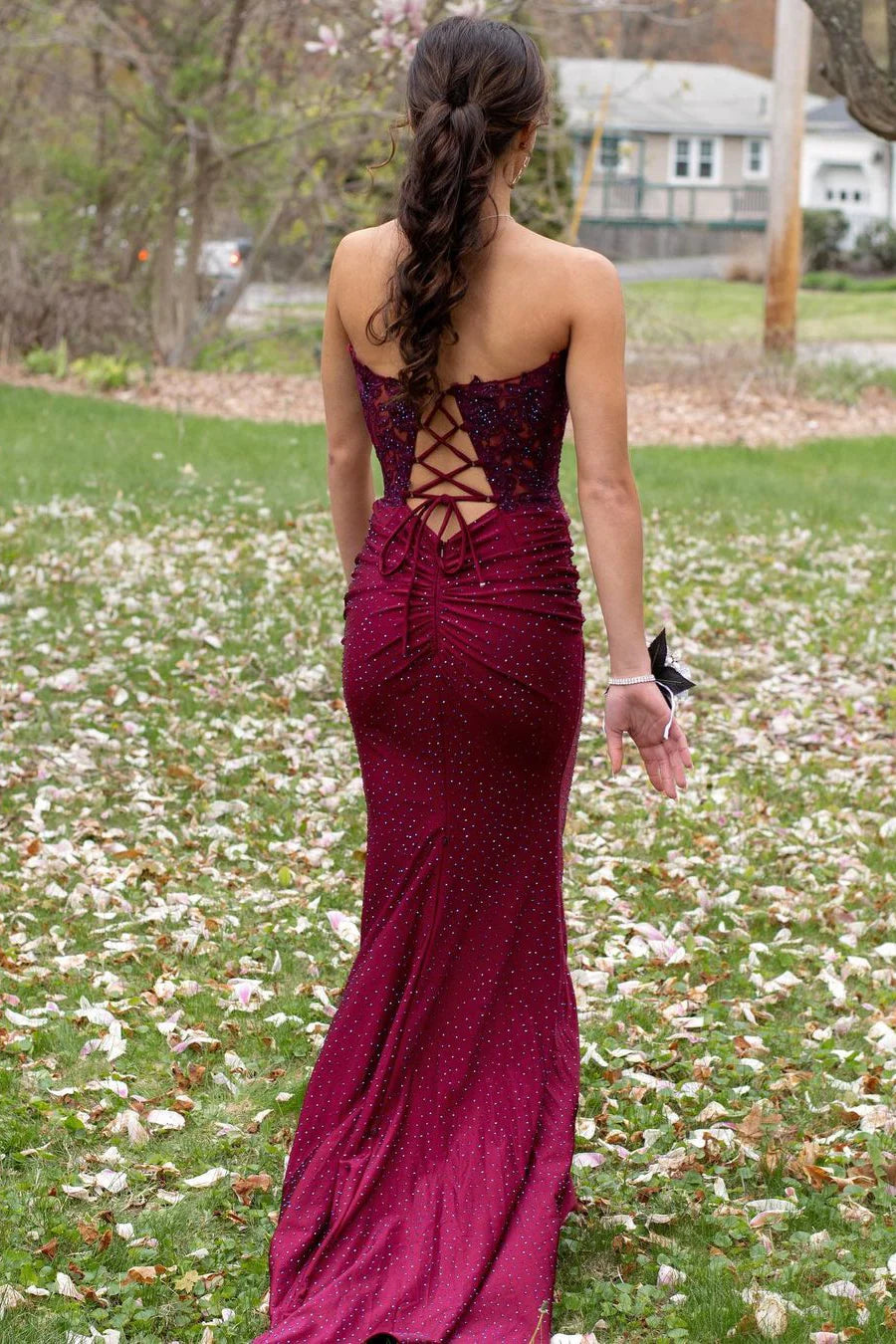 Maroon Sleeveless Sequin Long Prom Dress