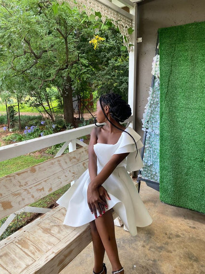 White One Shoulder A Line Homecoming Dress Short Party Dress