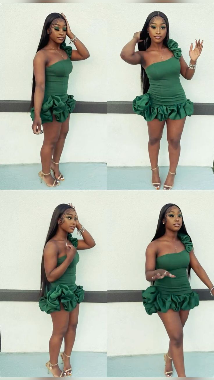 Green One Shoulder Homecoming Dress Short Evening Dress Cocktail Dresses Short Party Dress