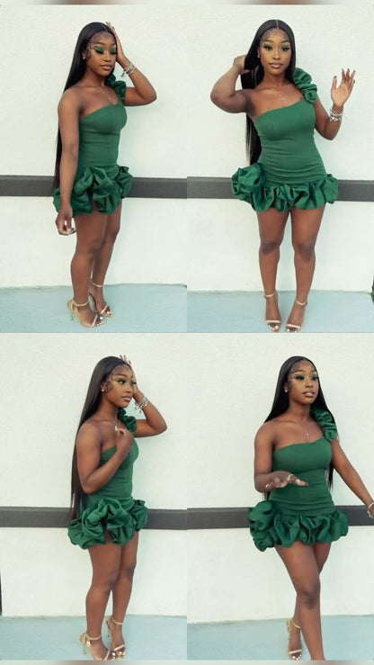 Green One Shoulder Homecoming Dress Short Evening Dress Cocktail Dresses Short Party Dress
