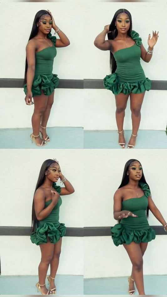 Green One Shoulder Homecoming Dress Short Evening Dress Cocktail Dresses Short Party Dress