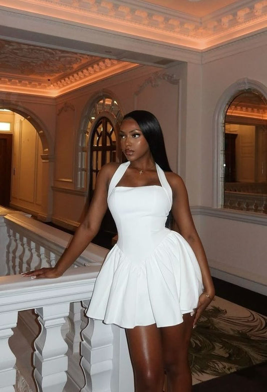 A Line White Simple Short Evening Dress Homecoming Dress Short Party Dress