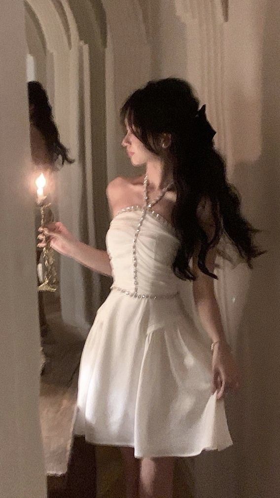 A Line White Halter Homecoming Dress Short Evening Dress Cocktail Dresses Short Party Dress
