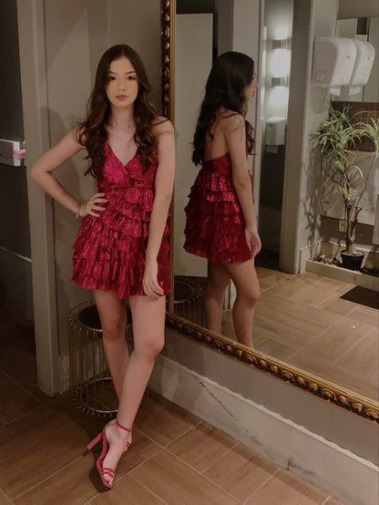 Red Short Prom Evening Dress Homecoming Dress Short Party Dress