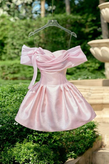 A Line Pink Off Shoulder Homecoming Dress Short Party Dress