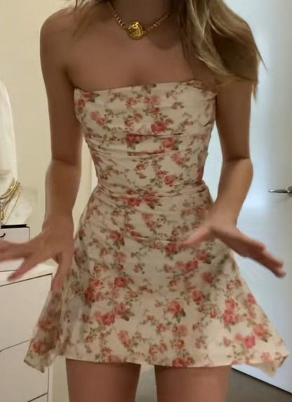 New Arrival Strapless Floral Print Homecoming Dress Party Dress