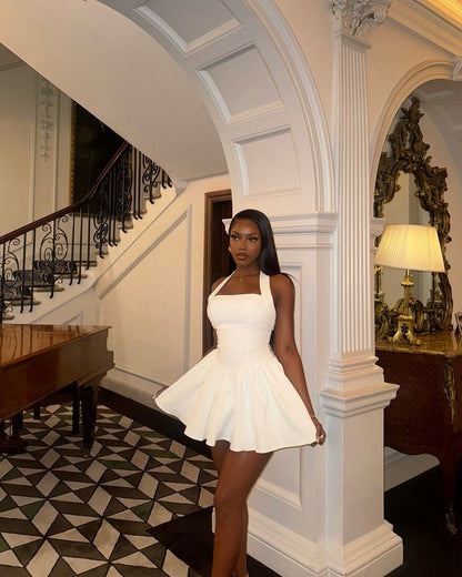 A Line White Simple Short Evening Dress Homecoming Dress Short Party Dress