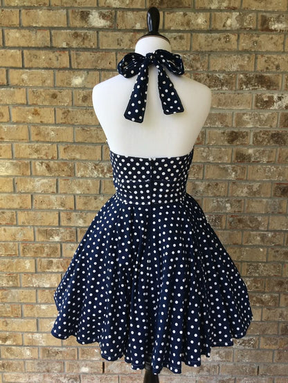 A Line Navy Polka Dots Homecoming Dress Short Evening Dress Cocktail Dresses Short Party Dress