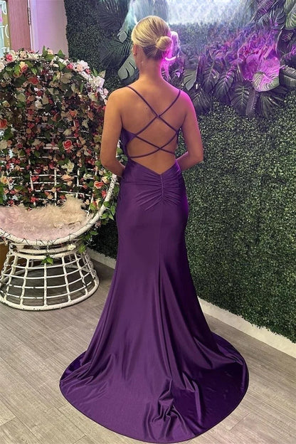 Purple Mermaid Spaghetti Straps Evening Prom Dress