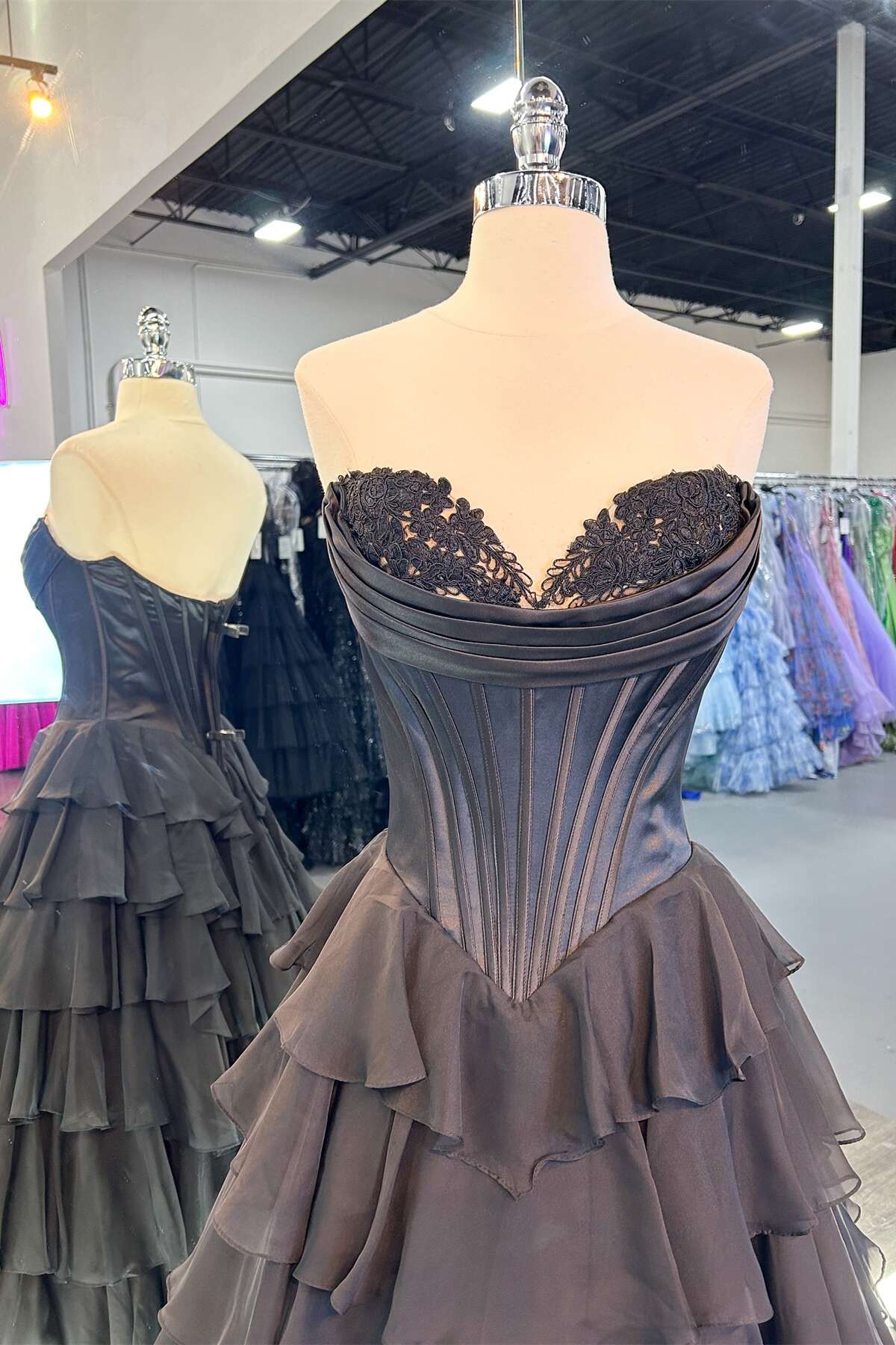 Yellow Corset A-line Ruffle Long Formal Dress