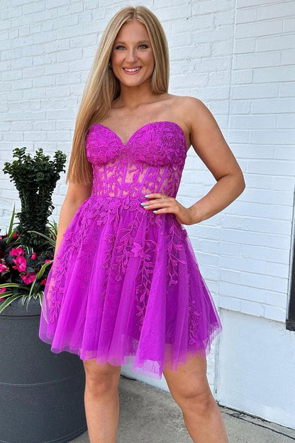Sweetheart Tulle Applique Homecoming Dresses Mini Party Gown