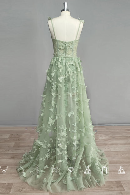 Straps Lilac Butterfly A-line Long Formal Dress