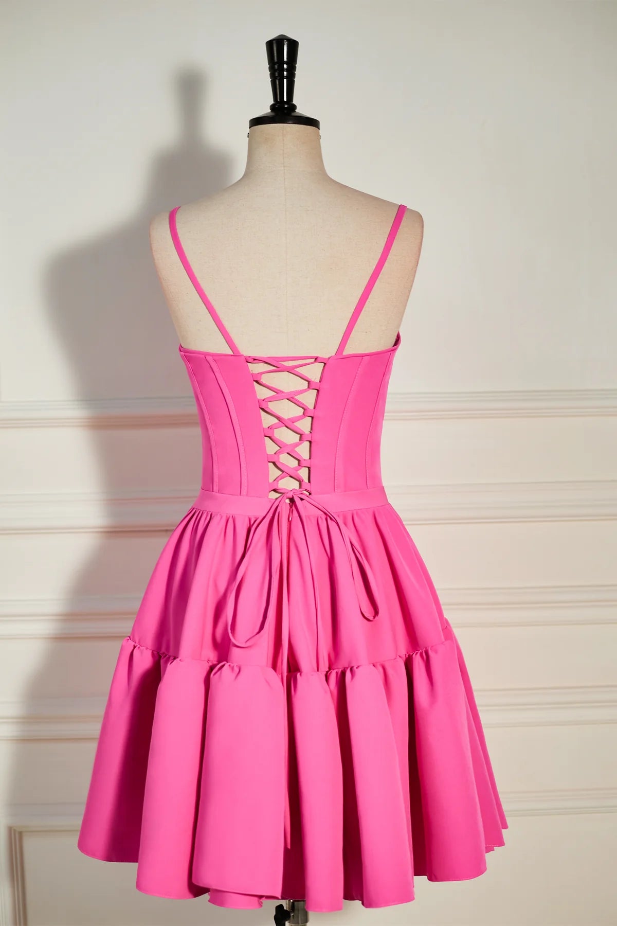 PM534,Pink A-line Ruffled Lace-Up Homecoming Dress