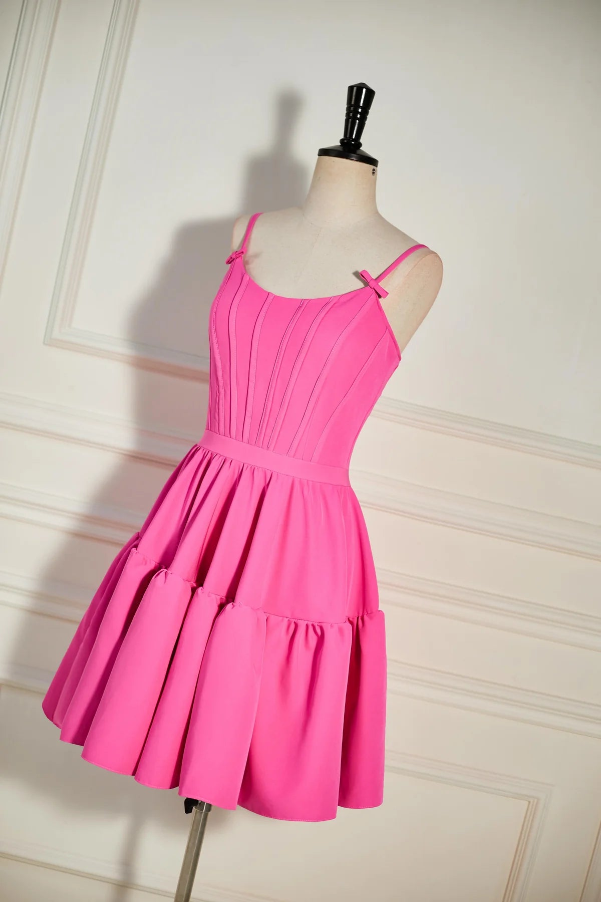 PM534,Pink A-line Ruffled Lace-Up Homecoming Dress