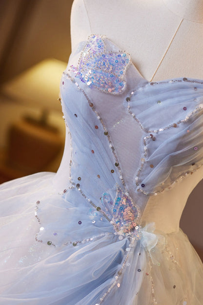 Sweetheart Blue Ruched A-line Prom Dress