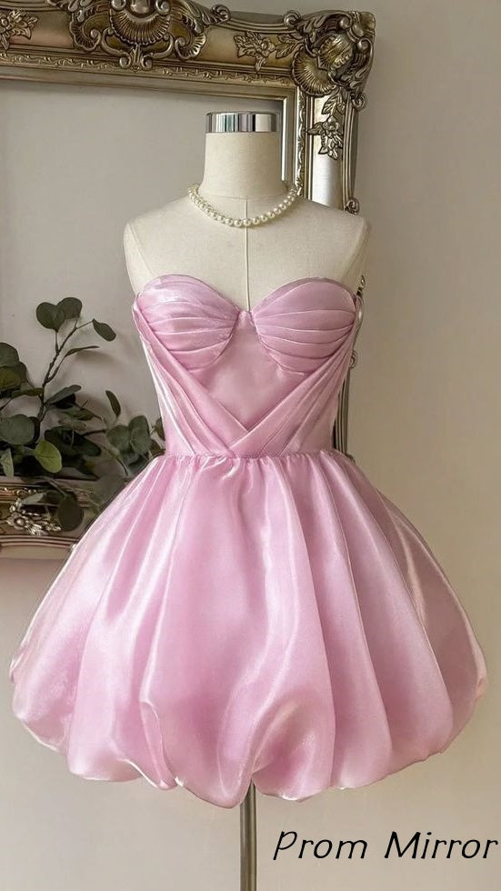 Dusty Rose Sweetheart Organza Short Homecoming Dresses
