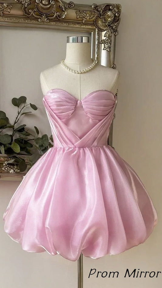Dusty Rose Sweetheart Organza Short Homecoming Dresses