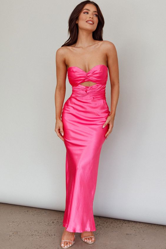 Sweet Hot Pink Midi Dresses Sleeveless Sheath Prom Dresses