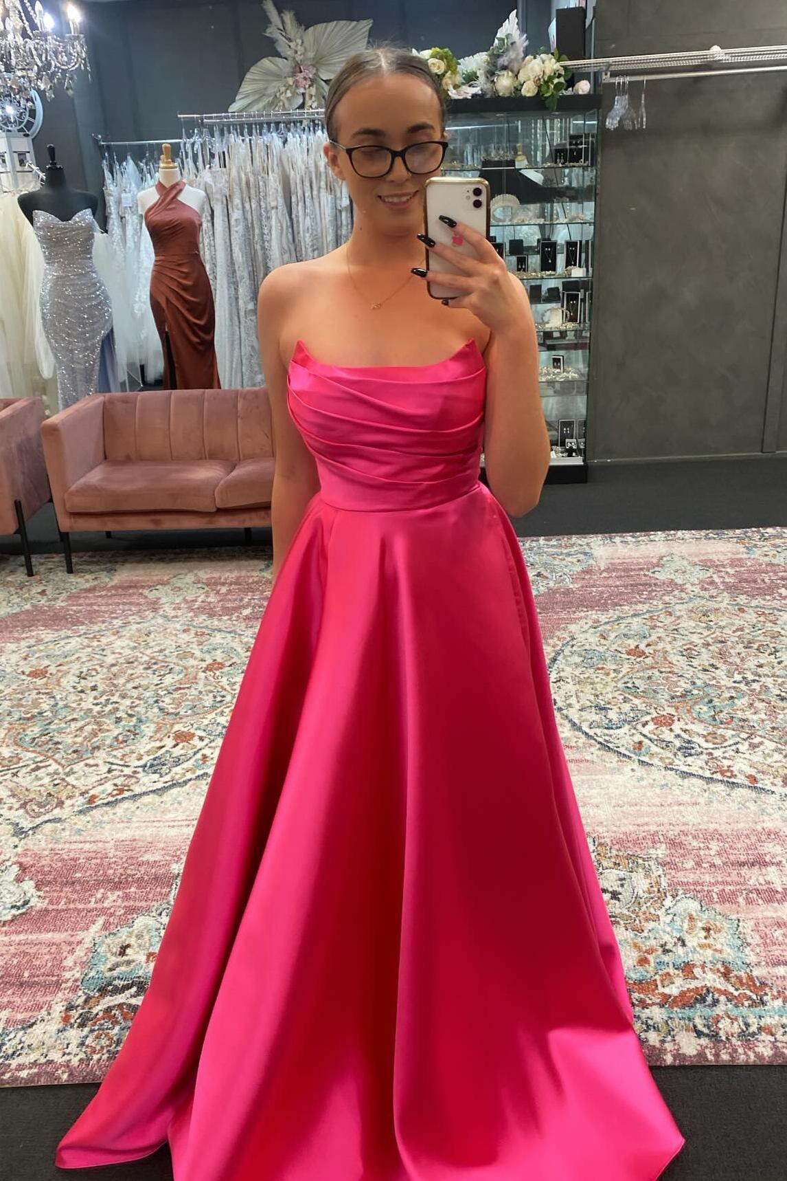 Strapless Sage Green Satin A-line Long Formal Gown