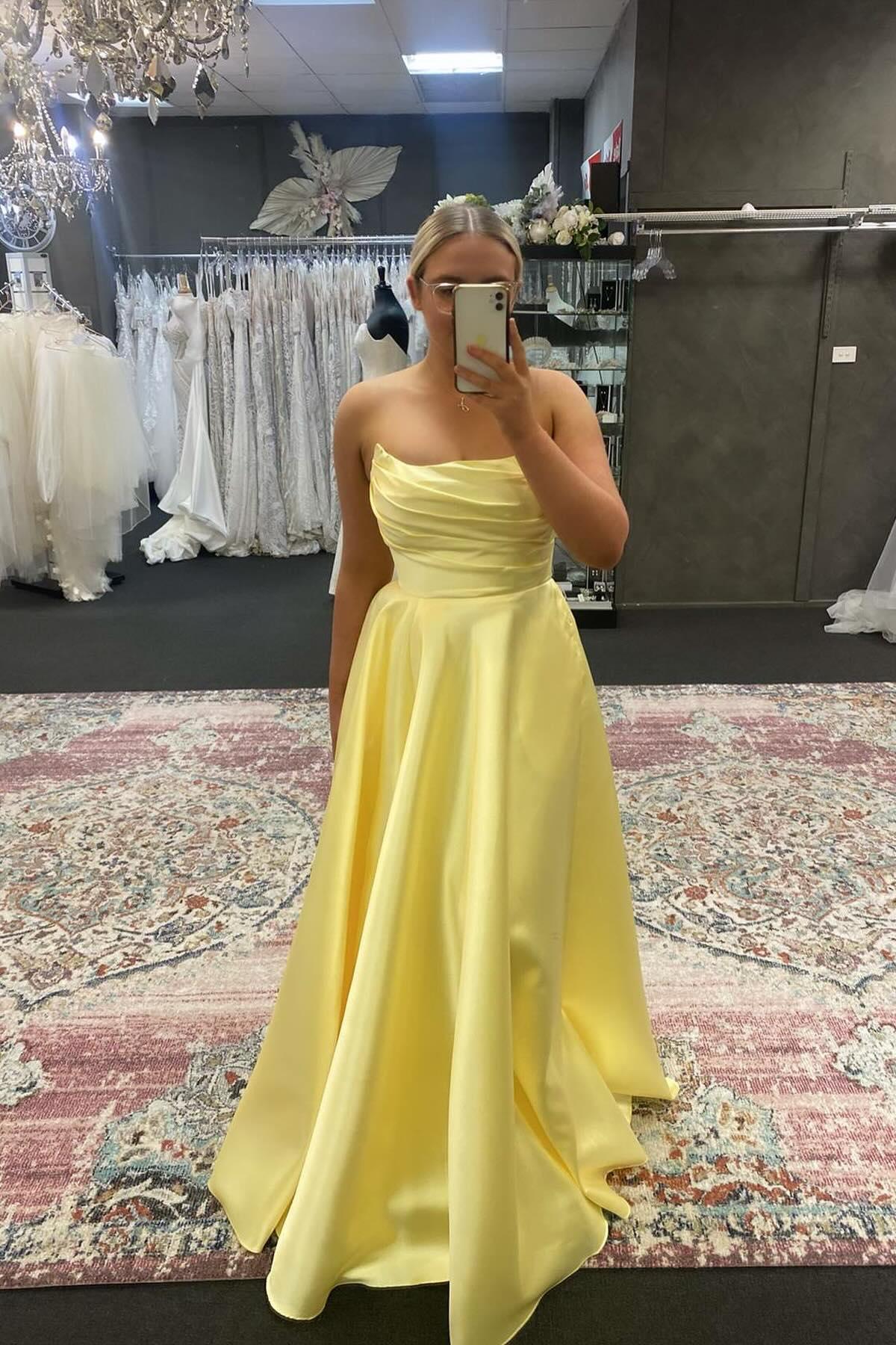 Strapless Sage Green Satin A-line Long Formal Gown