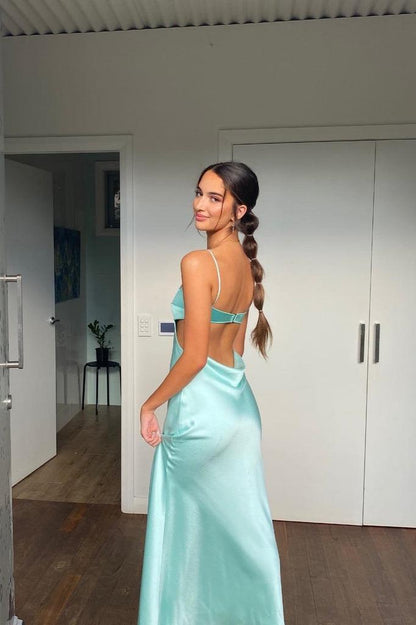 Straps Aqua Cutouts Maxi Dress with Cowl Back