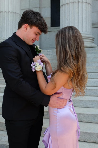 Lavender Straps Cowl Neck Satin Long Party Dress