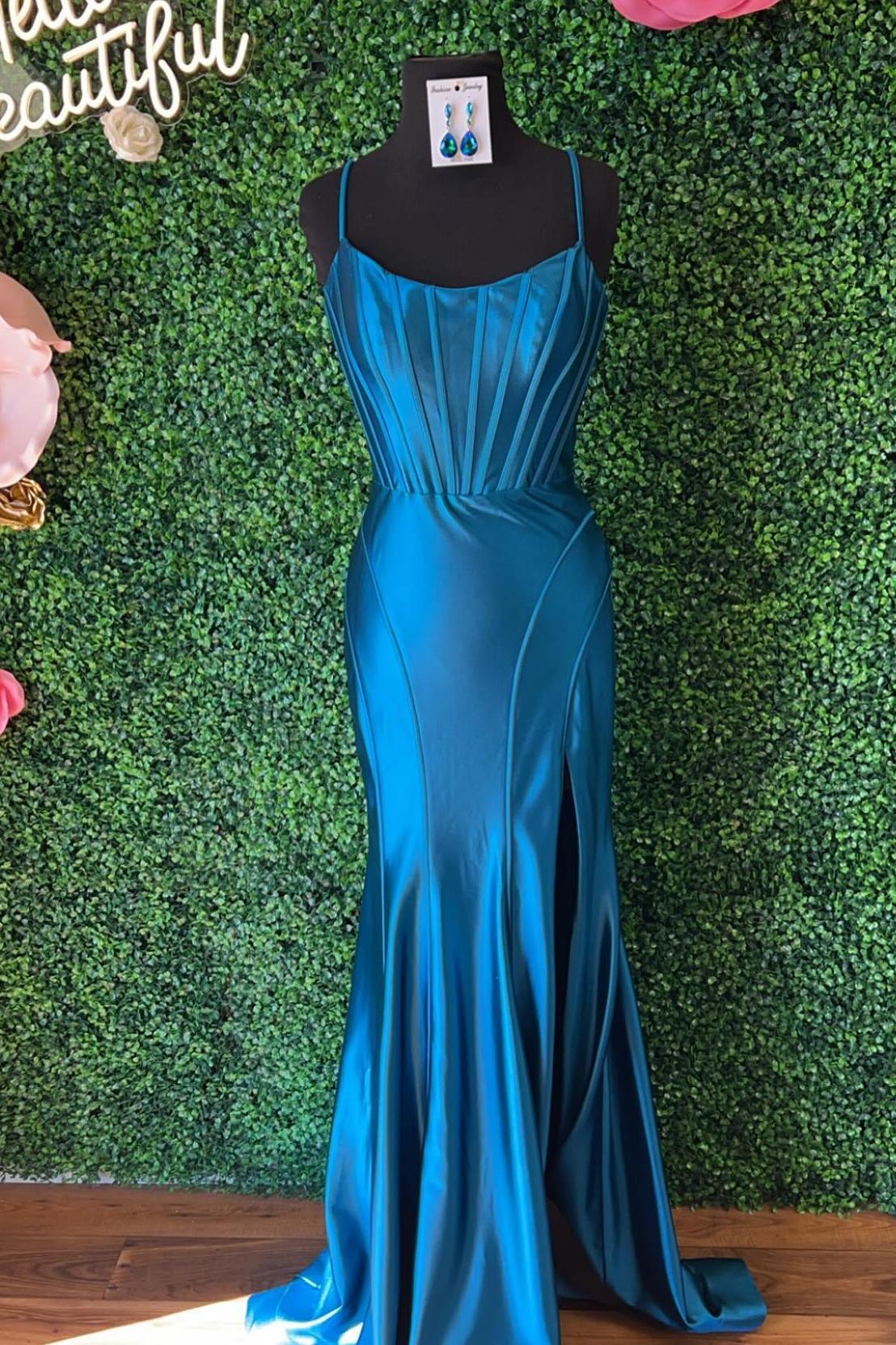 Straps Hot Pink Fitted Long Formal Dress with Slit