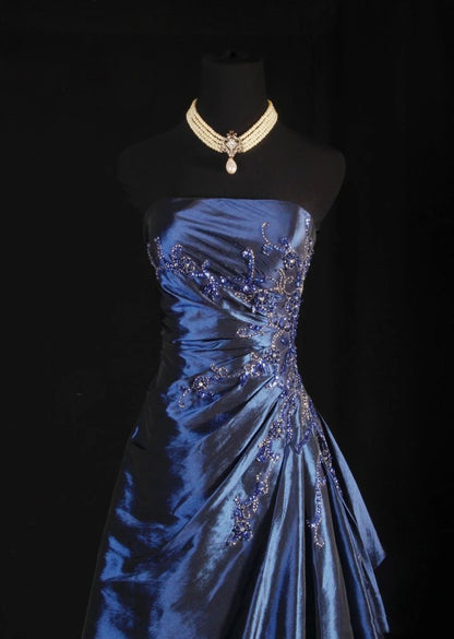 Pretty A Line Sleeveless Navy Blue Long Prom Dress Evening Dress