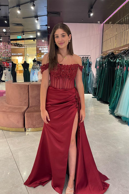 Off the Shoulder Appliques Corset Long Formal Dress