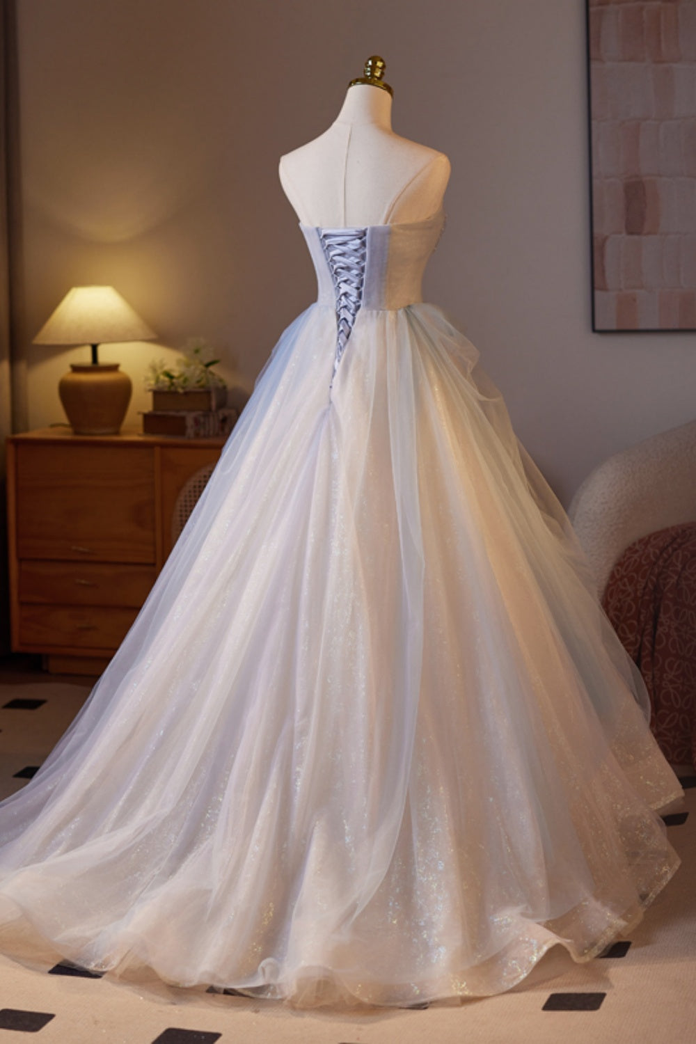 Sweetheart Blue Ruched A-line Prom Dress