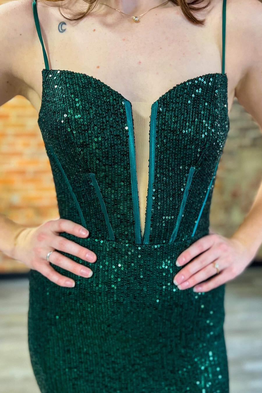 Dark Green Sequin Mermaid Long Formal Dress