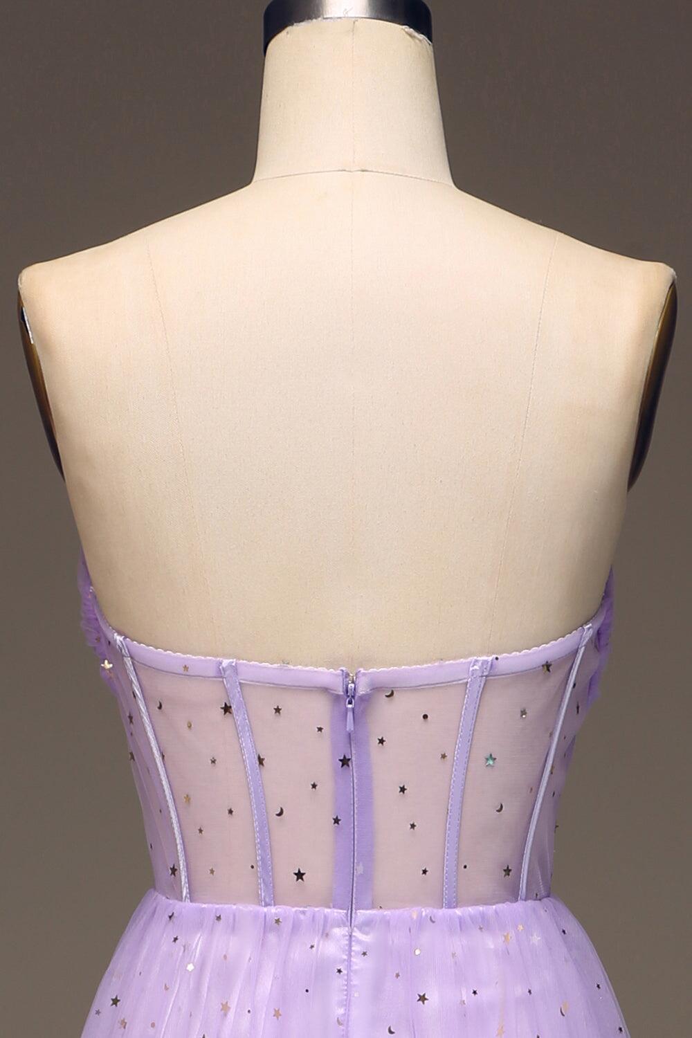 Lilac Starry Tulle A-line Long Formal Dress