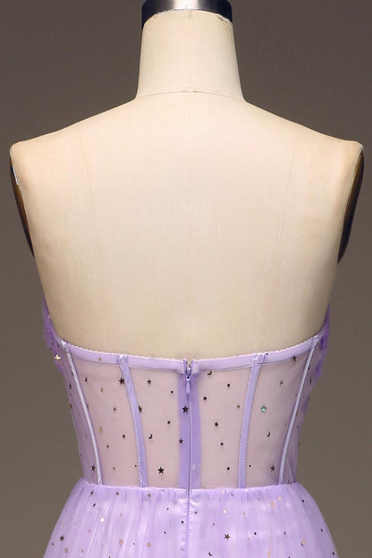 Lilac Starry Tulle A-line Long Formal Dress