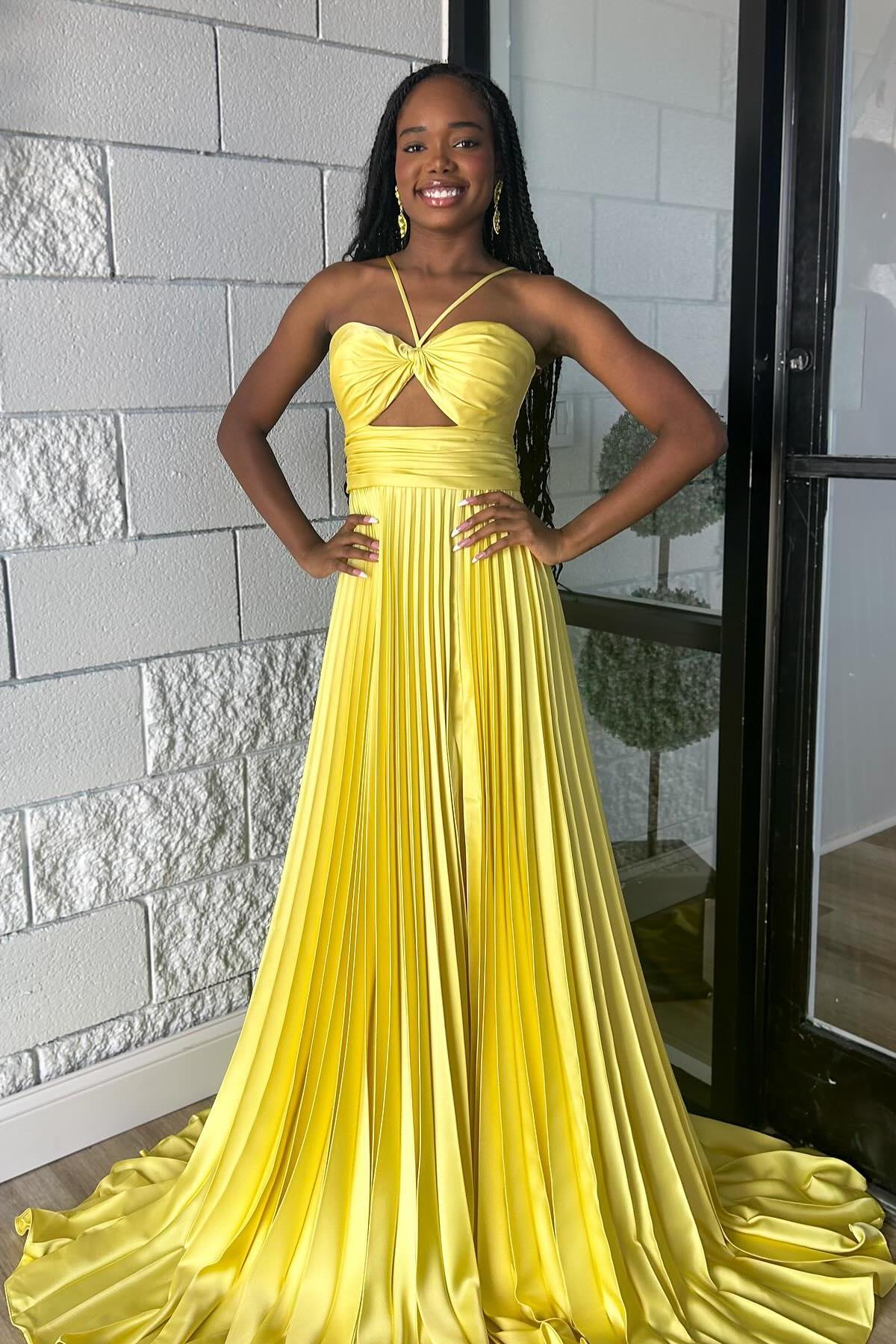 Yellow Straps Cutout Empire A-line Party Dress