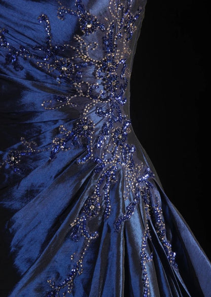 Pretty A Line Sleeveless Navy Blue Long Prom Dress Evening Dress