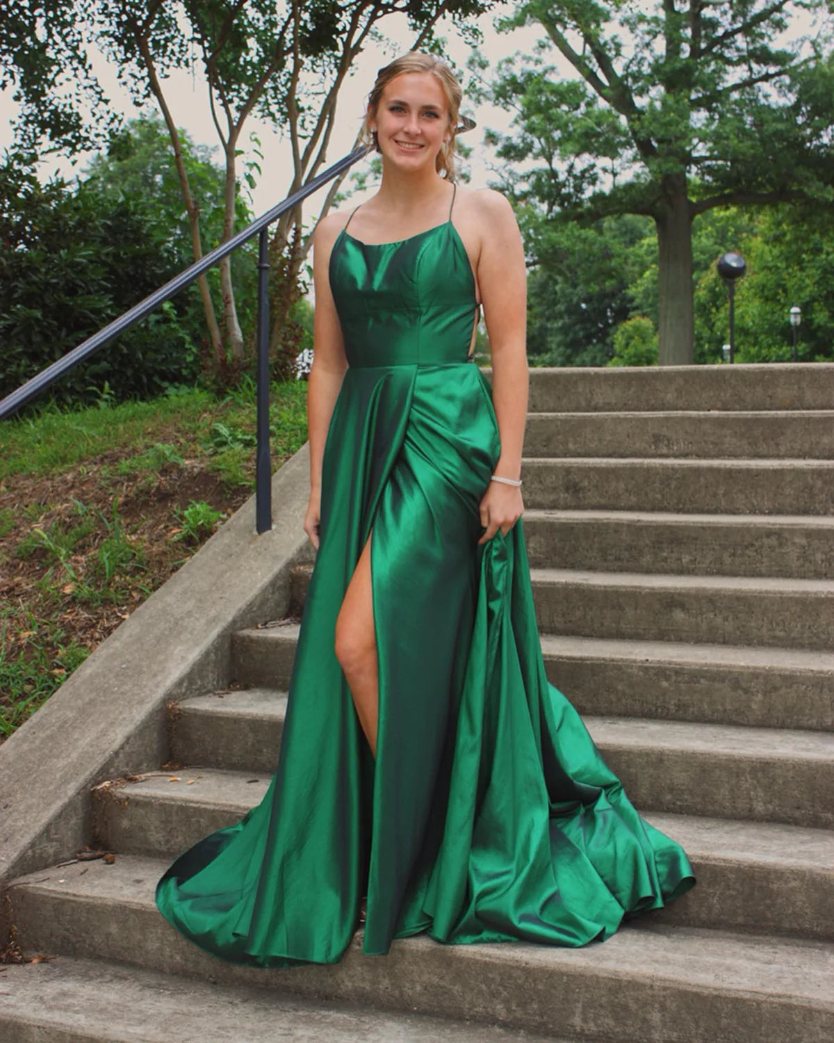 Simple Satin Cross Back Long Prom Dress