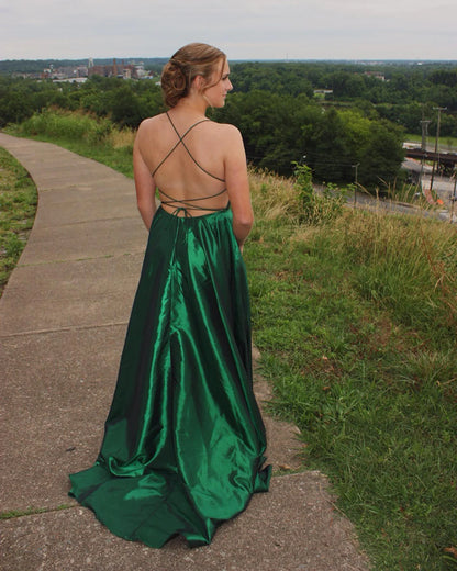 Simple Satin Cross Back Long Prom Dress