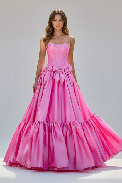 A-Line Black Scoop Neck Satin Long Prom Dresses with Bow Knots