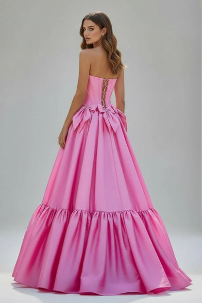 A-Line Black Scoop Neck Satin Long Prom Dresses with Bow Knots