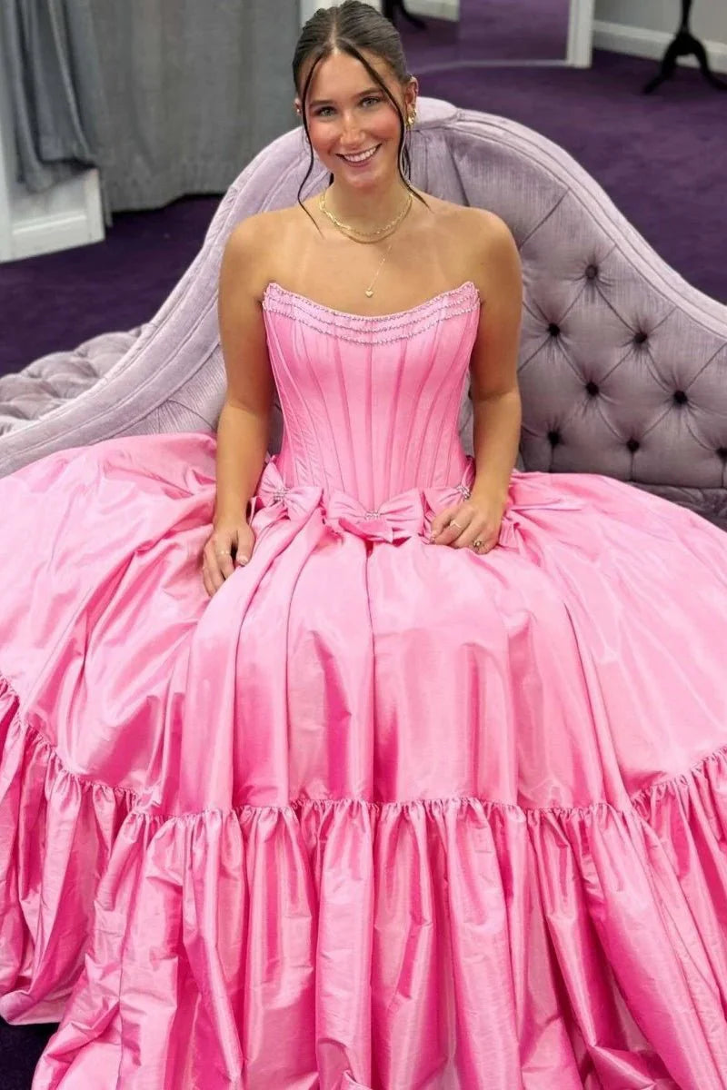 A-Line Black Scoop Neck Satin Long Prom Dresses with Bow Knots