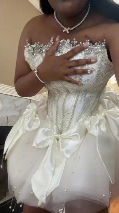 Charming White Beaded Homecoming Dresses With Bowknots