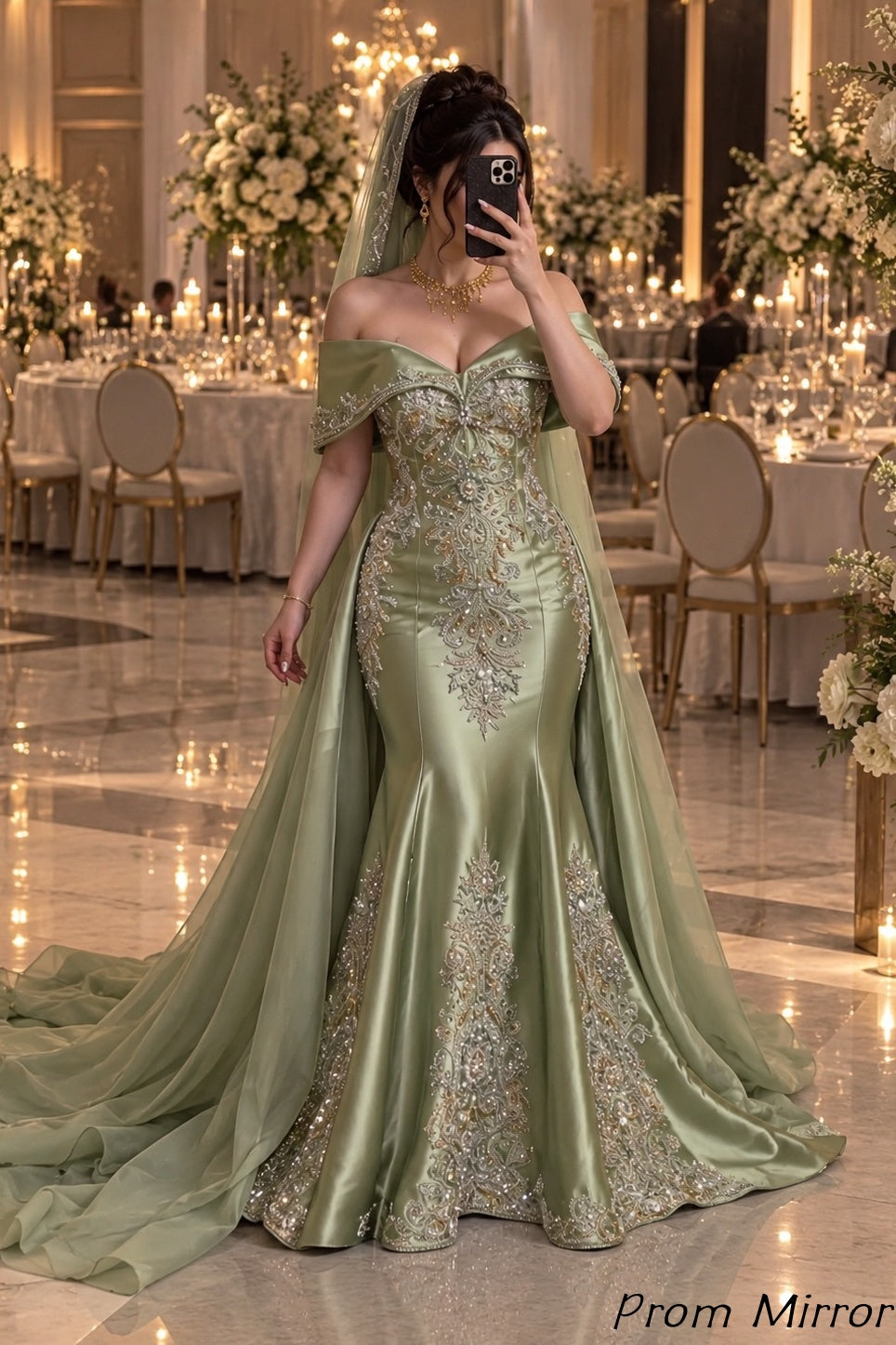 Arab Style Off The Shoulder Beaded Appliques Long Mermaid Prom Dresses, Evening Dress