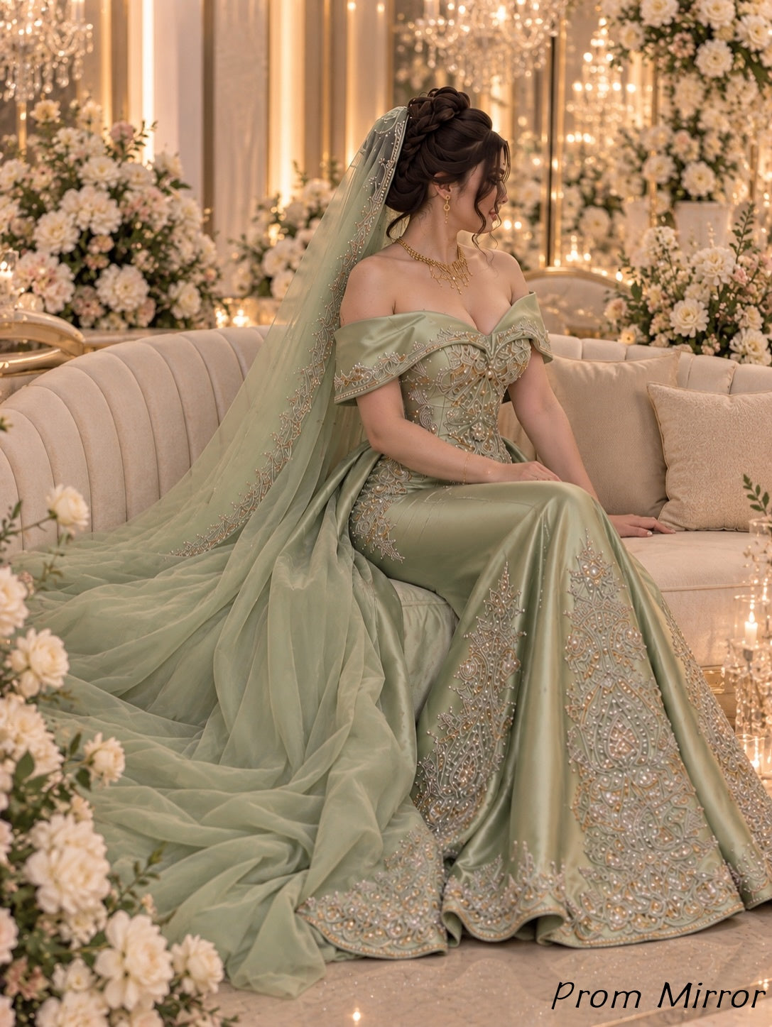 Arab Style Off The Shoulder Beaded Appliques Long Mermaid Prom Dresses, Evening Dress