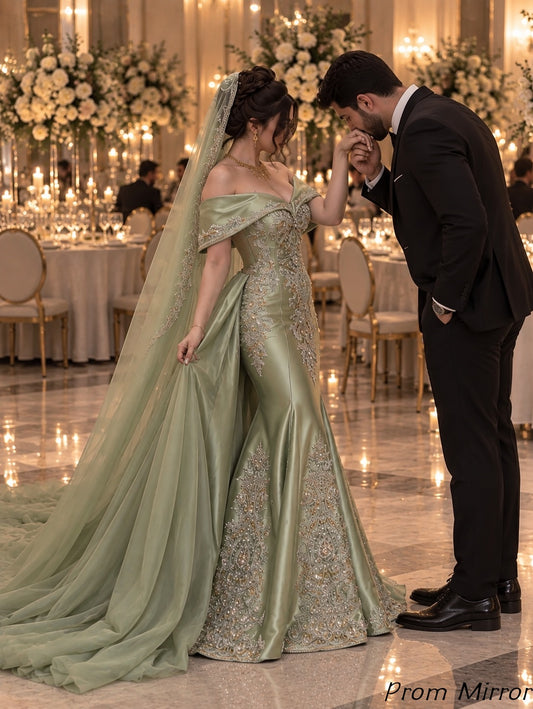 Arab Style Off The Shoulder Beaded Appliques Long Mermaid Prom Dresses, Evening Dress