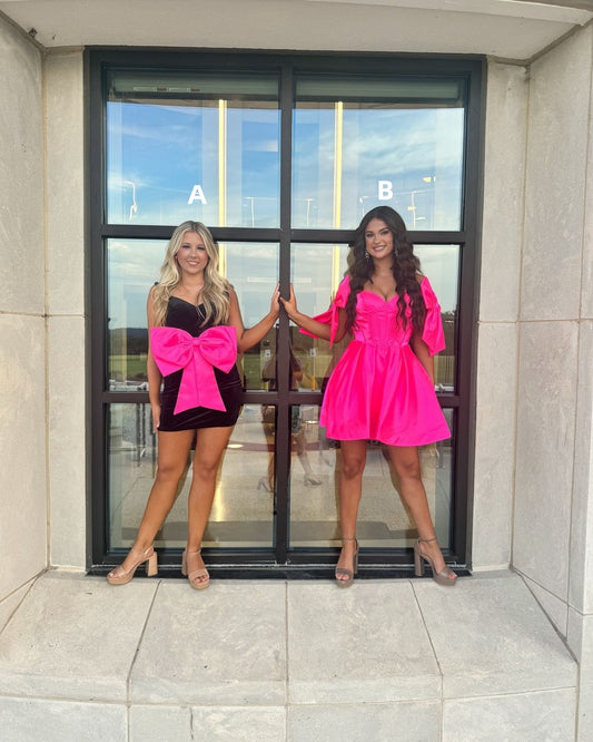 Black Fuchsia Homecoming Dresses Bowknot Hoco Dress