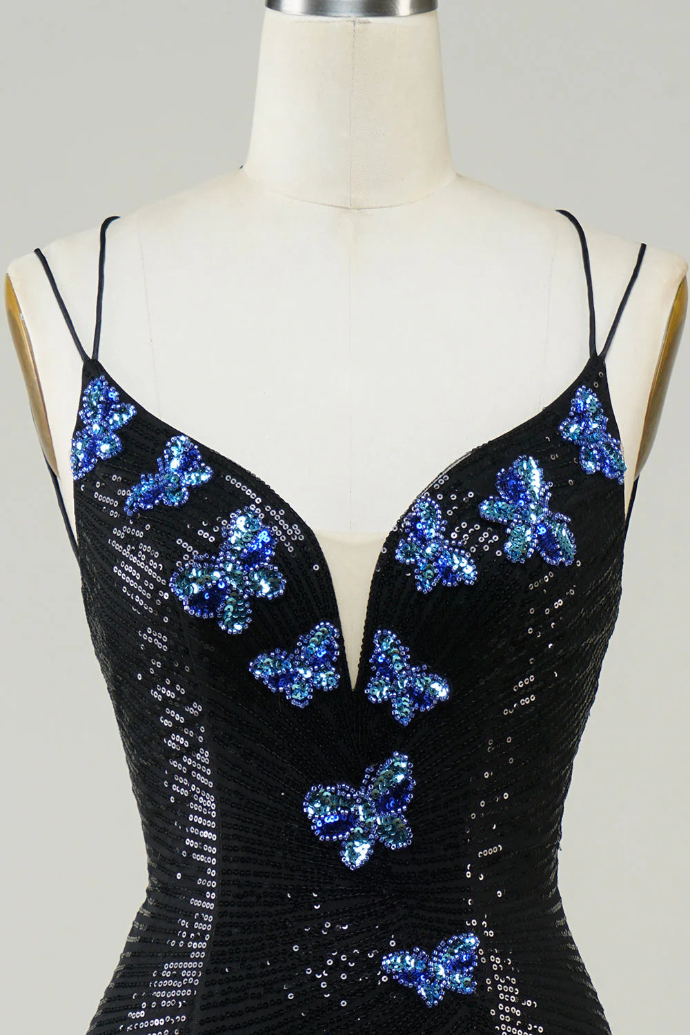 Black Glitter Tight Homecoming Dress With Sequins Butterflies