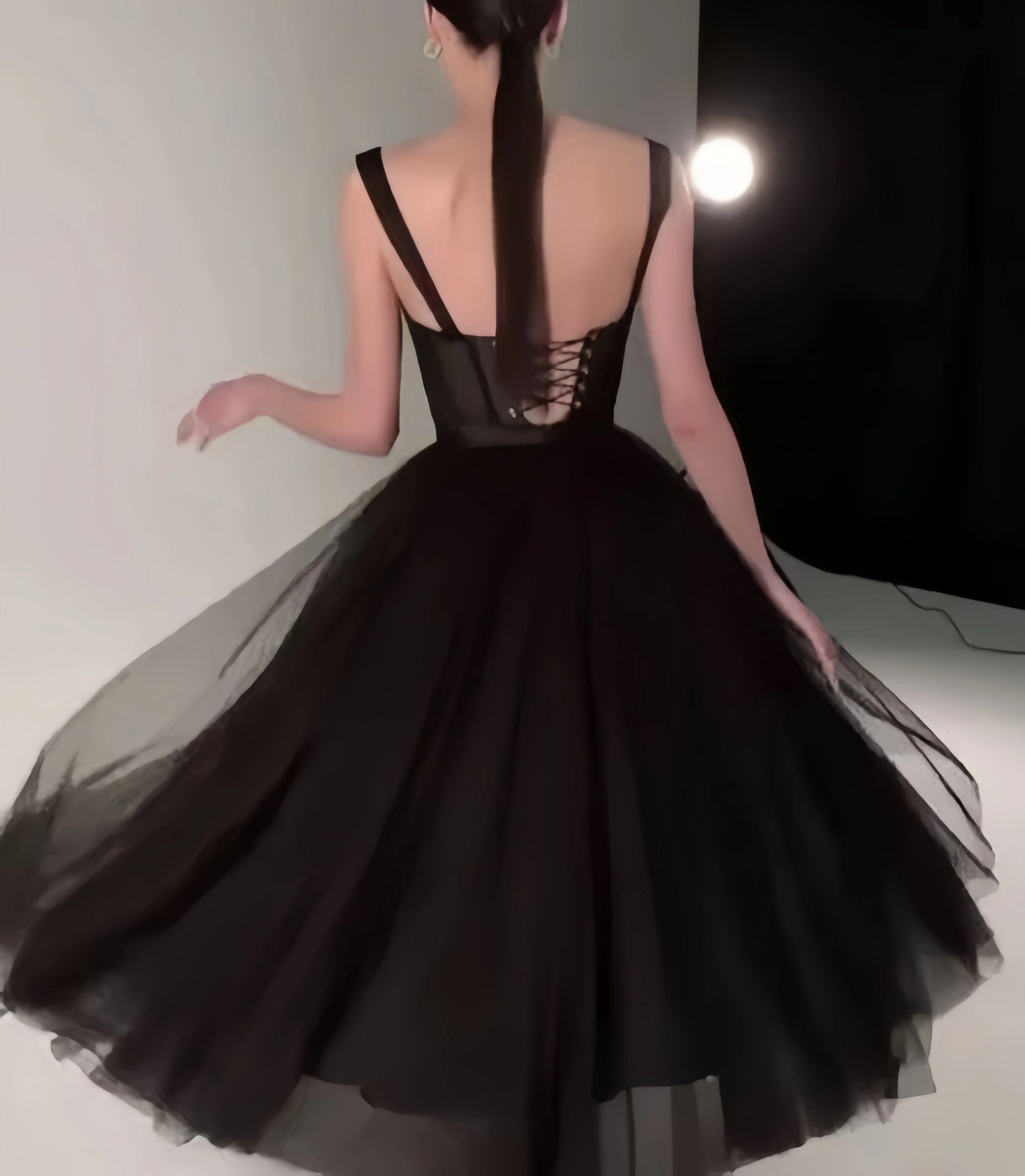 Black Midi Dress, Tulle Prom Dress, Black Formal Dresses, A-line Evening Dresses